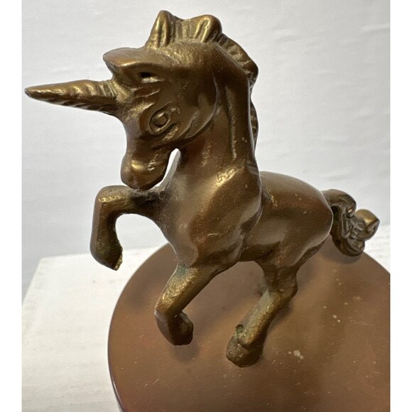 Vintage Brass Unicorn Figurine With Round Base 5" Tall Plays Beethoven Fur Elise - Picture 7 of 7